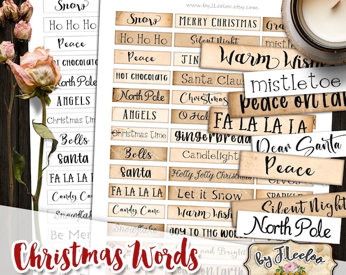 CHRISTMAS WORDS printable altered art words mixed media vintage Art Journaling instant download printable images Christmas saying pp533