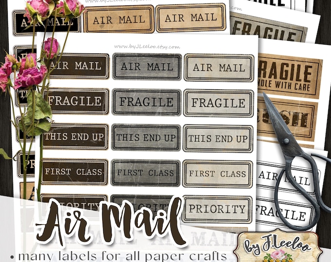 AIR MAIL labels printable vintage ephemera junk journal steampunk instant download images digital collage sheet tl253