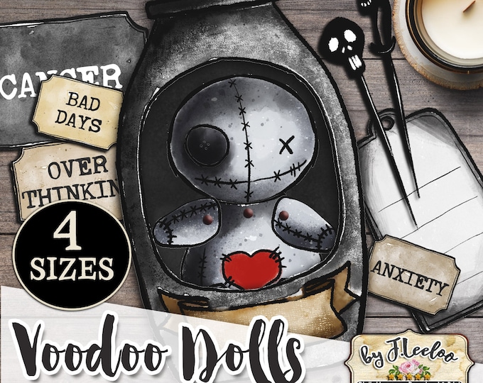 VOODOO PAPER DOLL Halloween hand drawn | scary digital altered art | Digital collage junk journal page scrapbook printable Gothic | pp559