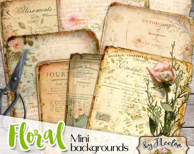 FLORAL MINI BACKGROUNDS Digital Vintage Ephemera for Junk Journals - Grunge Floral Ephemera - Postcard Floral Papers Download pp544