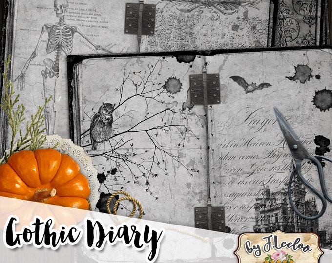 GOTHIC DIARY Journal large 8.5x11 inch junk journal crafting journal background scrapbook instant download printable diary pp530