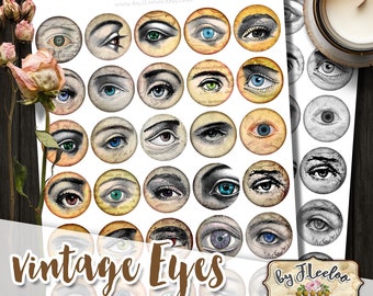 Digital collage sheet EYES images 1.5 inch circle for pendants charms bottlecup pins hang tags craft instant download tn294