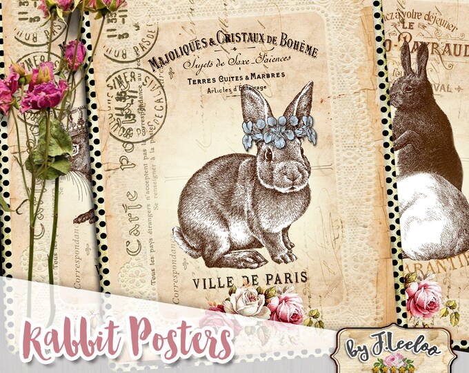 RABBIT POSTER vintage 8.5x11 inch wall decor journal background scrapbook instant download printable pp449