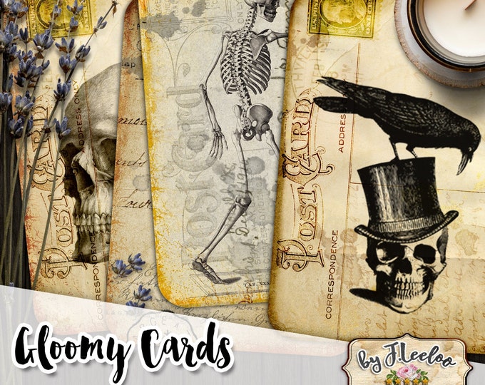 GLOOMY CARDS cards 5x7 inch gothic steampunk journal craft art diary scrapbook Digital collage sheet instant download printable pp523