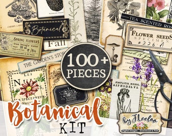 BOTANICAL KIT scrapbook paper junk journal digi kit digital junk tags ads journal ephemera vintage collage labels journaling cards pp570