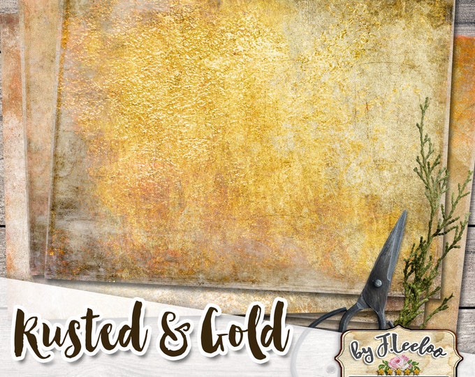 RUSTED GOLD PAPERS junk journal background collage sheets diary gelli print collage art printable digital download pp542