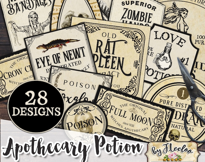 APOTHECARY POTION printable tags label bottle jar labels Halloween instant download printable images digital collage sheet tl240