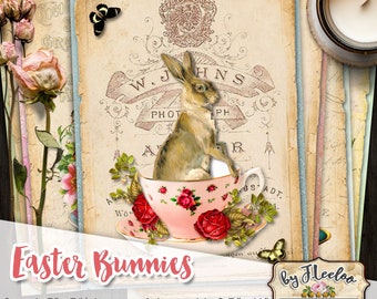 EASTER BUNNIES printable rabbit postcards 5x7 inch digital sheet ephemera vintage scrapbook instant download pp427