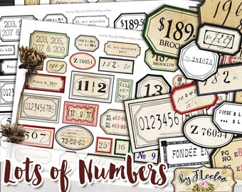 LOTS OF NUMBERS labels kit printable vintage ephemera junk journal instant download printable images digital collage sheet tl236