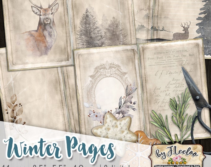 WINTER PAGES  junk journal christmas holidays printable diary pages for Journals, Scrapbooks, Paper Crafts pp534