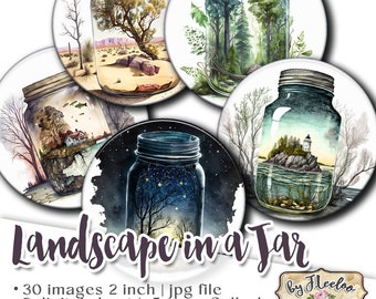 LANDSCAPE in a JAR 2 inch printable travel memories romantic forest magical placesmountain desert pendant magnet craft jewellery diy tn645