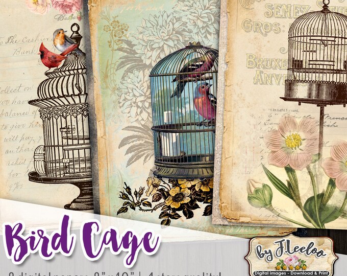 BIRD CAGE digital papers 8x10 inch Large Victorian Vintage journal art craft diary scrapbook instant download printable pp532