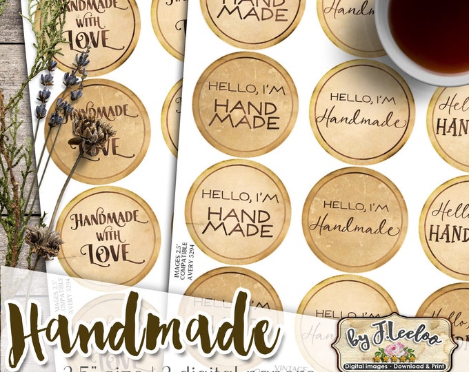 HANDMADE VINTAGE 2.5 inch circle hang tag printable thank you cards pendant magnet instant download printable tn618