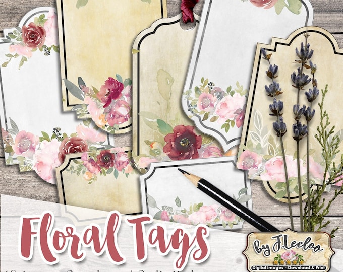 FLORAL TAGS botanical labels blank apothecary editable printable bottle jar instant download writable images digital collage sheet tl233