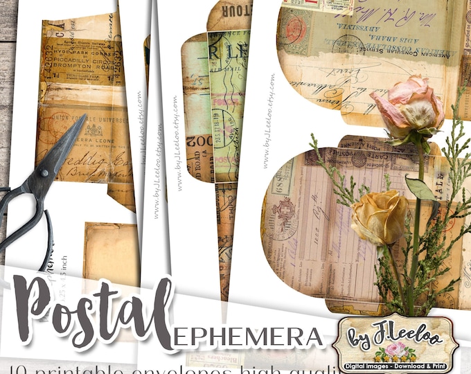 POSTAL ENVELOPES ephemera vintage shabby postcard junk journal diy printable diary collage sheets pp549