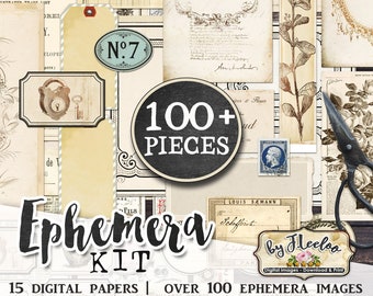 EPHEMERA KIT scrapbook paper junk journal digi kit digital junk tags ads journal ephemera vintage collage labels journaling cards pp569