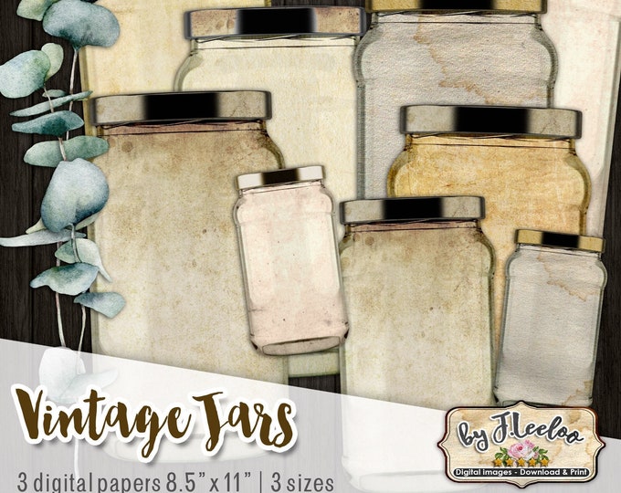 JARS VINTAGE Images - Decor printable Mason Jars download for Scrapbook Diary Journaling gift tags junk journal kit - cl132