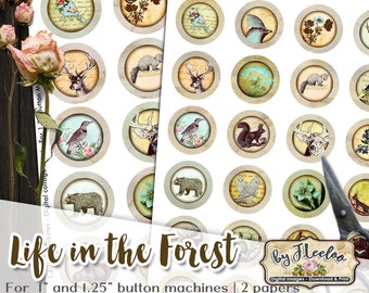 LIFE in the FOREST for button machine nature printable download for pendant bottle cap bezel findings cabochon magnet tn560
