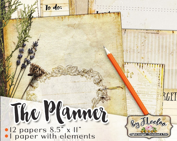 THE PLANNER large 8.5x11 inch junk journal steampunk diary distressed organaizer grunge papers week monthly pp571