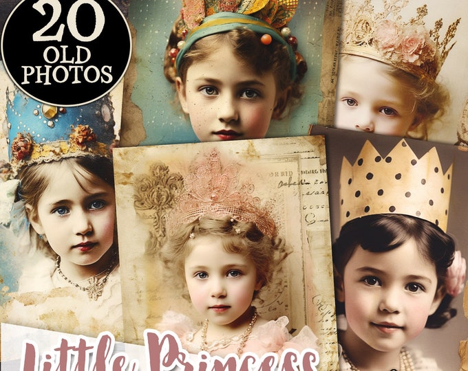 LITTLE PRINCESS 5x7 inch junk journal supplies | Shabby chic ephemera pink vintage card making | scrapbook children photo postcard | pp598