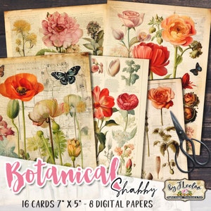 SHABBY BOTANICAL 16 kaarten voor junkjournal | Digitaal shabby chic kaarten maken in Franse stijl dagboek plakboek | Ephemera DIY afdrukbare pp605