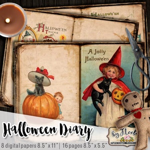 DZIENNIK HALLOWEENOWY Dziennik duży 8,5 x 11 cali dziennik śmieciowy dziennik rzemieślniczy tło scrapbook natychmiastowe pobieranie drukowany dziennik pp529