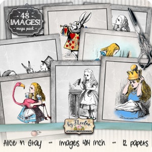 ALICE n GREY colagem digital 4 x 4 polegadas quadrado porta-copos cartões de felicitações botão ímãs para fazer cartão download instantâneo para impressão qu525