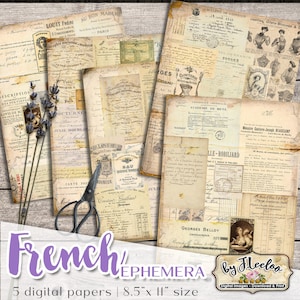 EFEMERAS FRANCESAS Digitais Vintage Grunge Ephemera Imprimível Diário de Lixo Antigo para Scrapbook Caderno Folha de Colagem Download pp551