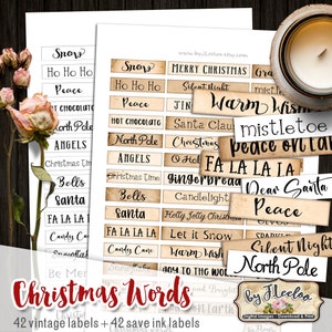 PALAVRAS DE NATAL palavras de arte alteradas para impressão mídia mista vintage Art Journaling download instantâneo imagens para impressão ditado de Natal pp533
