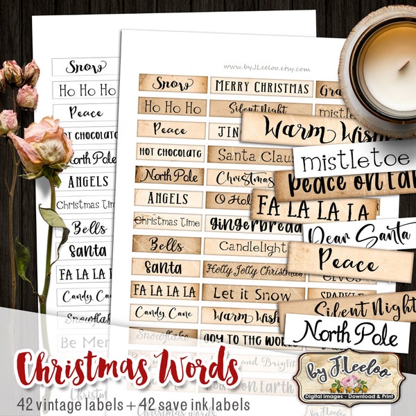 CHRISTMAS WORDS printable altered art words mixed media vintage Art Journaling instant download printable images Christmas saying pp533