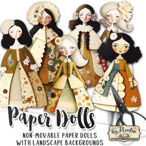 PAPER DOLLS and Sceneries printable kit junk journal ephemera | Dolls journaling supplies Collage | fussy cut doll images digitals | pp594