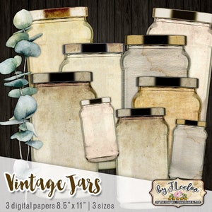 JARS VINTAGE Images - Dekoracja do wydrukowania Mason Jars do pobrania na pamiętnik ze scrapbookiem, tagi na prezenty, zestaw do tworzenia dzienników śmieciowych - cl132