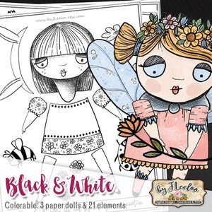 BLACK and WHITE Paper Dolls Coloring Articulated altered art Easter digital collage sheet for journal page scrapbook diary art pp535