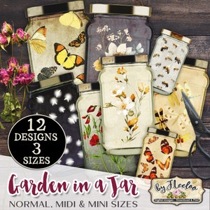 GARDEN IN A JAR printable botanical Mason jar ephemera fussy cut digital supplies tag vintage junk journal kit - cl134