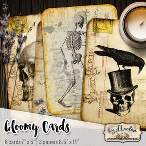 GLOOMY CARDS cards 5x7 inch gothic steampunk journal craft art diary scrapbook Digital collage sheet instant download printable pp523