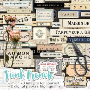 JUNK FRENCH Journal labels kit printable vintage ephemera journal supplies paper crafts tags instant download digital collage sheet pp565