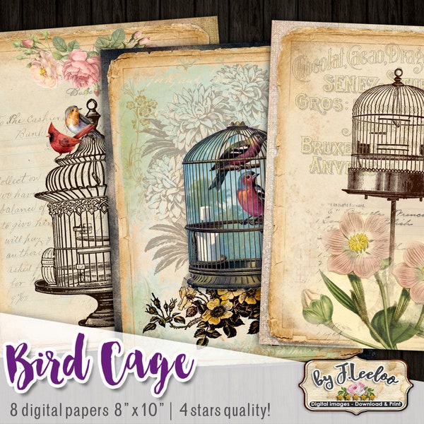 BIRD CAGE digital papers 8x10 inch Large Victorian Vintage journal art craft diary scrapbook instant download printable pp532