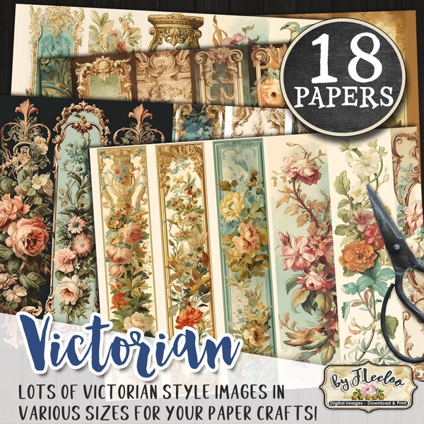 VICTORIAN 18 digital papers | Romantic Junk Journal for scrapbook Diy | Shabby Chic Ornamental floral | Fussy Cuts paper Printable | pp596