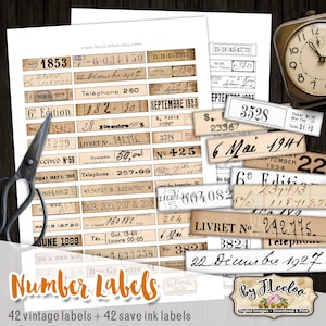 NUMMERLABELS afdrukbare vintage efemere ongewenste dagboek instant download afdrukbare afbeeldingen digitale collage blad pp520