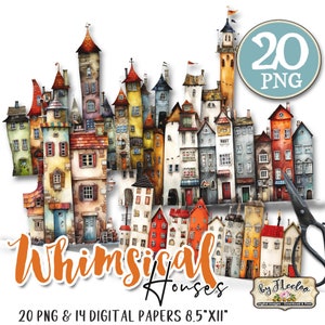 WHIMSICAL HOUSES PNG Clipart Papier Bastelbedarf junk journal elements vintage skurrile Mixed Media Printable kommerzielle Nutzung cl147 Bild 1