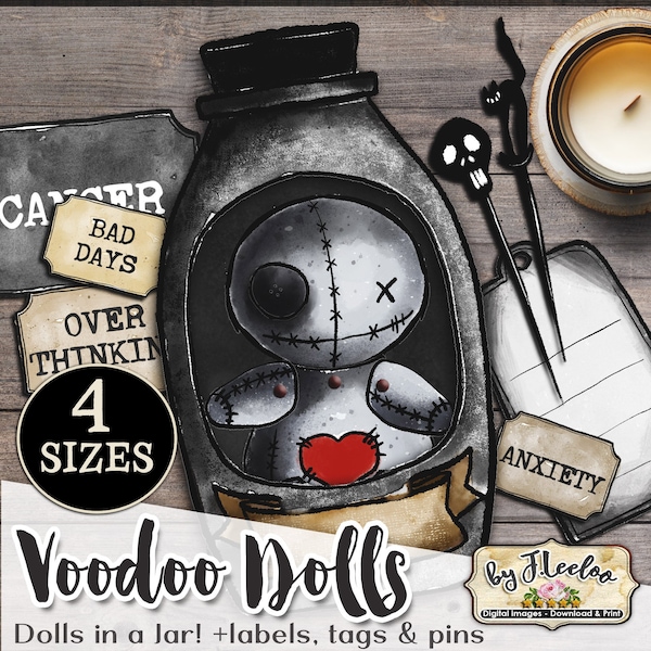 VOODOO PAPER DOLL Halloween hand drawn scary digital altered art Digital collage journal page scrapbook instant download printable pp559