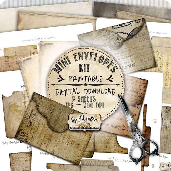 MINI ENVELOPES KIT vintage victorian journal aceo junk diy printable diary collage sheets pp484