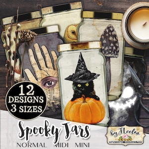 SPOOKY JARS stampabile Halloween Mason Jar effimera fornisce tag spazzatura journal vintage party santificato gotico-cl133