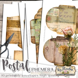 POSTENVELOPPEN kortstondige vintage shabby ansichtkaart junk dagboek diy afdrukbare dagboek collage vellen pp549