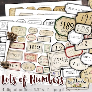 LOTS OF NUMBERS labels kit printable vintage ephemera junk journal instant download printable images digital collage sheet tl236