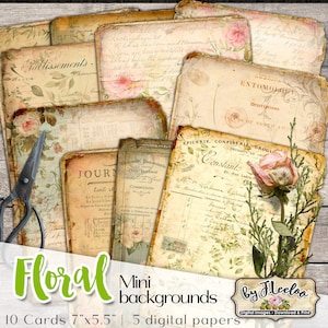 MINI ARRIÈRE-PLAN FLORAUX Éphémères vintage numériques pour journaux indésirables - Éphémères floraux grunge - Papiers floraux pour cartes postales Télécharger pp544