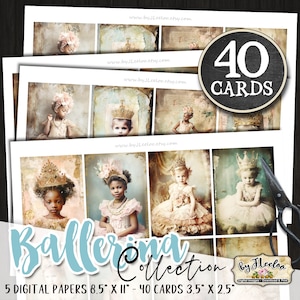 Coleção BALLERINA 40 cartões aceo | diário de lixo vintage ephemera | suprimentos shabby chic para impressão | tema de balé esfarrapado | ac134