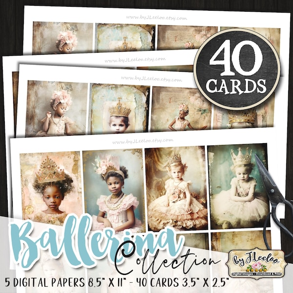 BALLERINA Collection 40 aceo cards | vintage ephemera junk journal | Shabby chic supplies printable | making tattered ballet theme | ac134