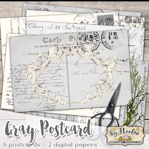 GRAU POSTKARTE Junk Journal french printable Ephemera Scrapbooking Collage Sheet digital print pp541