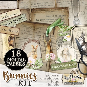 Diario basura de conejitos Pascua Shabby Chic Francés Descarga digital Peter Rabbit Scrap Ephemera Imprimible pp567